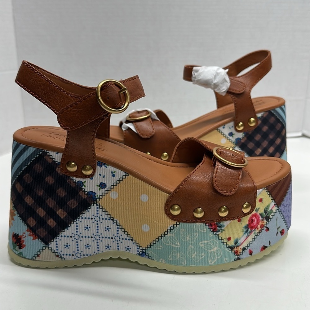 Dolls Kill x Holly Hobbie Platform Heels Sandals Stitched With Love Patchwork 10